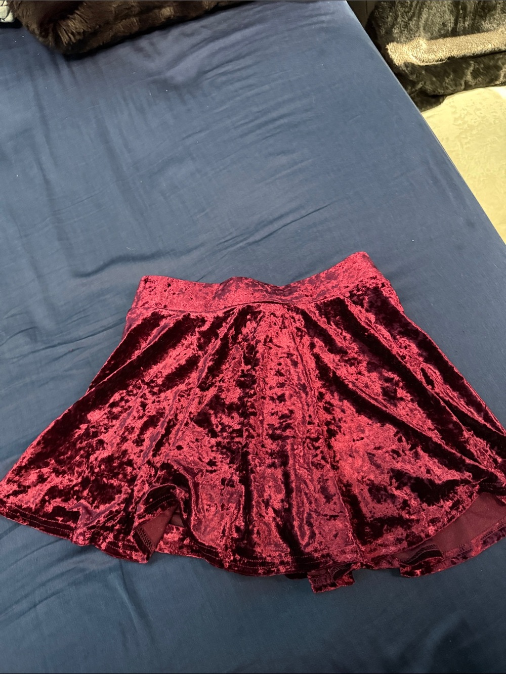 Altar'd State Burgundy Crushed Velvet Skater Skirt